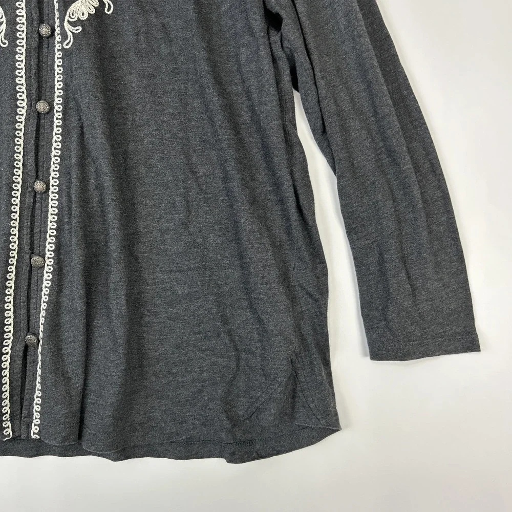 J Jill Womens Embroidered Top Size 2X Gray Button Up Modal‎ Stretchy Basic